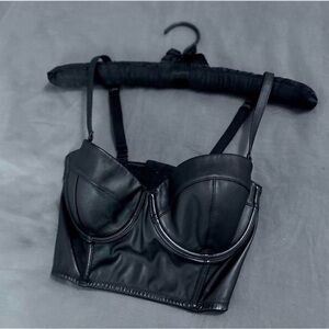 Victoria's Secret Black Leather Bustier• Size XS•Like New